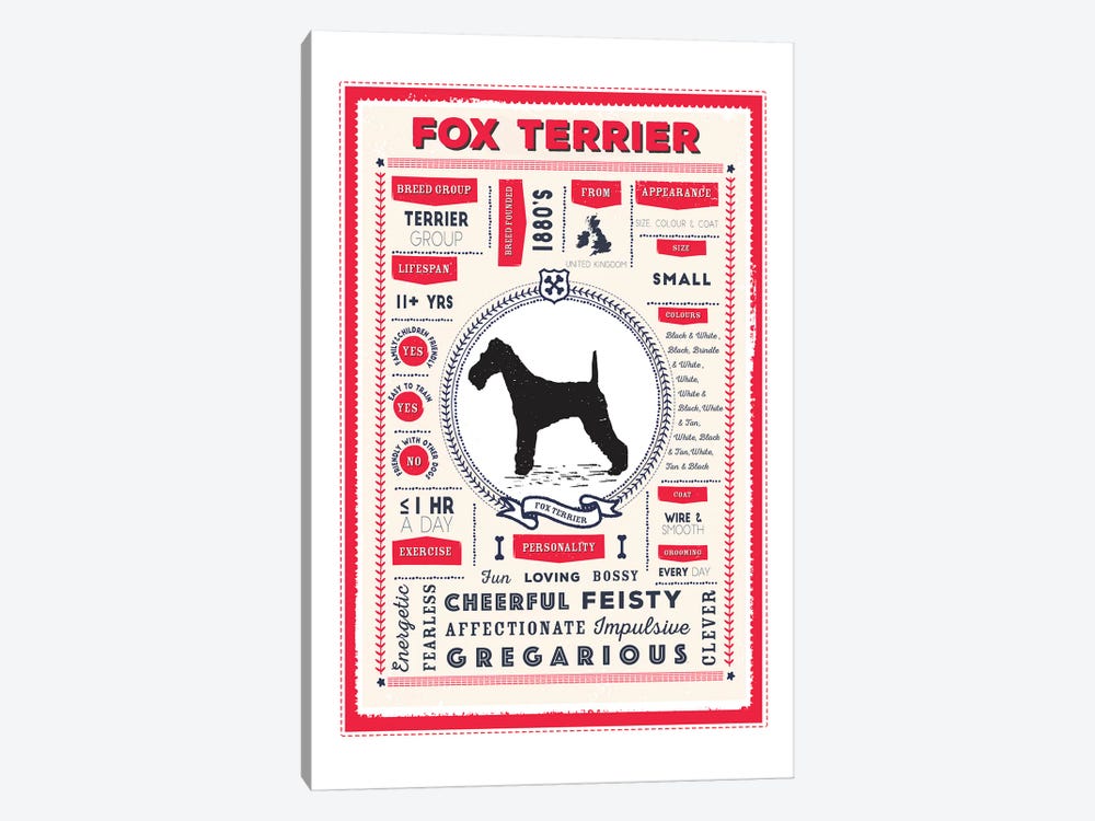 Fox Terrier Infographic Red by PaperPaintPixels 1-piece Canvas Art Print