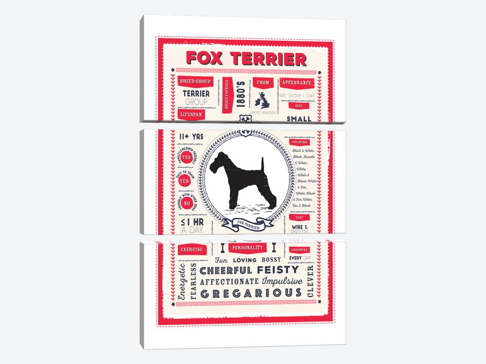 Fox Terrier Infographic Red by PaperPaintPixels 3-piece Art Print