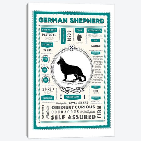 German Shepherd Infographic Blue Canvas Print #PPX224} by PaperPaintPixels Canvas Print