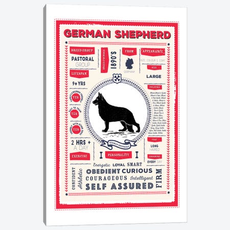 German Shepherd Infographic Red Canvas Print #PPX225} by PaperPaintPixels Canvas Art Print