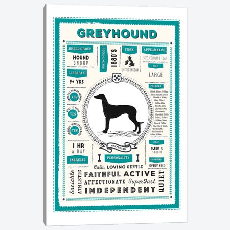 Greyhound Infographic Blue Canvas Print #PPX229} by PaperPaintPixels Canvas Wall Art