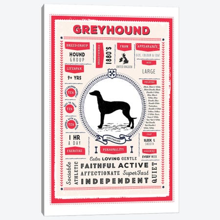 Greyhound Infographic Red Canvas Print #PPX230} by PaperPaintPixels Art Print