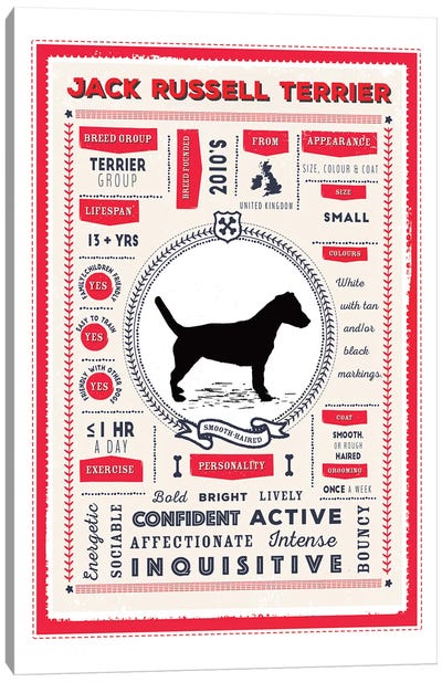 Jack Russel - Smooth Coated Infographic Red Canvas Art Print - PaperPaintPixels