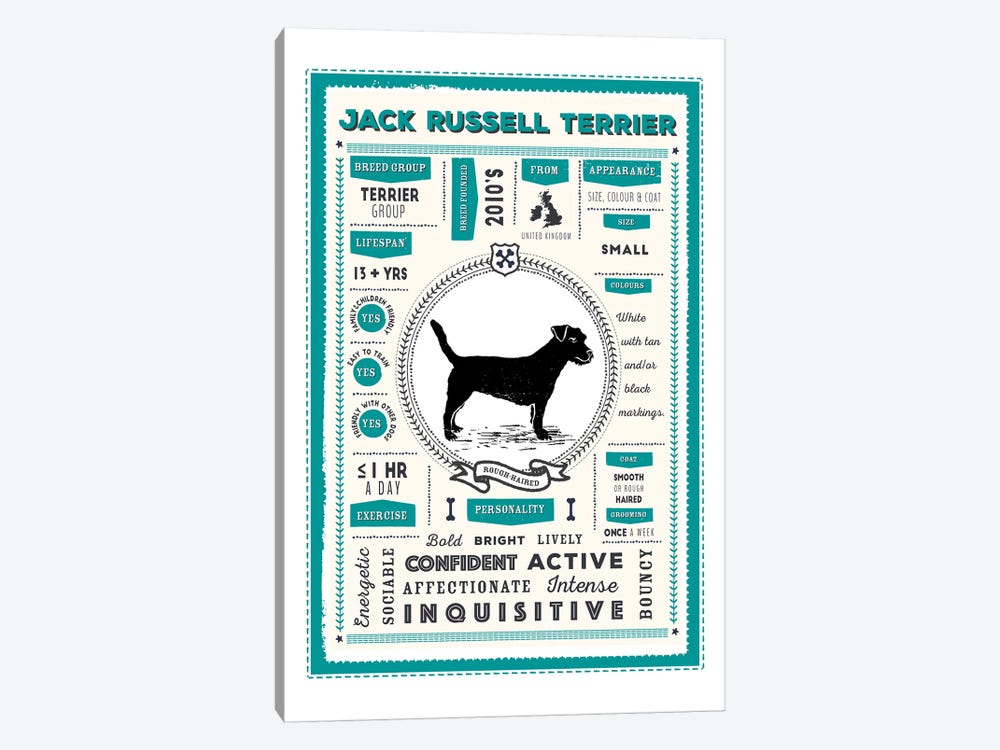 Jack Russell - Rough Haired Infographic Blue by PaperPaintPixels 1-piece Canvas Print
