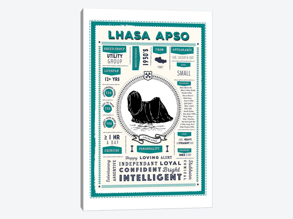Lhasa Apso Infographic Blue by PaperPaintPixels 1-piece Canvas Art
