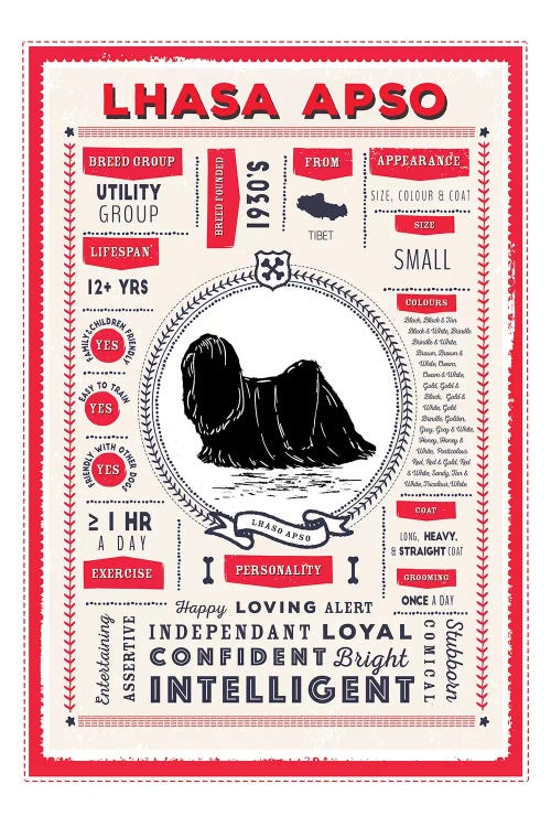 Lhasa Apso Infographic Red by PaperPaintPixels wall art