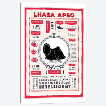 Lhasa Apso Infographic Red Canvas Print #PPX238} by PaperPaintPixels Art Print