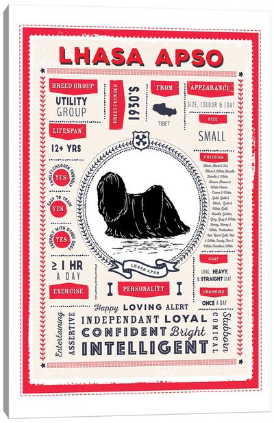 Lhasa Apso Infographic Red Canvas Art Print