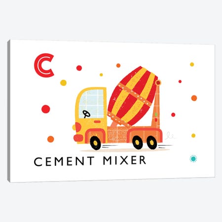 C Is For Cement Mixer Canvas Print #PPX23} by PaperPaintPixels Canvas Artwork