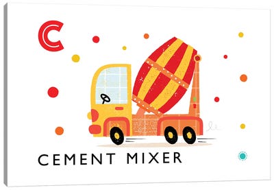 C Is For Cement Mixer Canvas Art Print - PaperPaintPixels