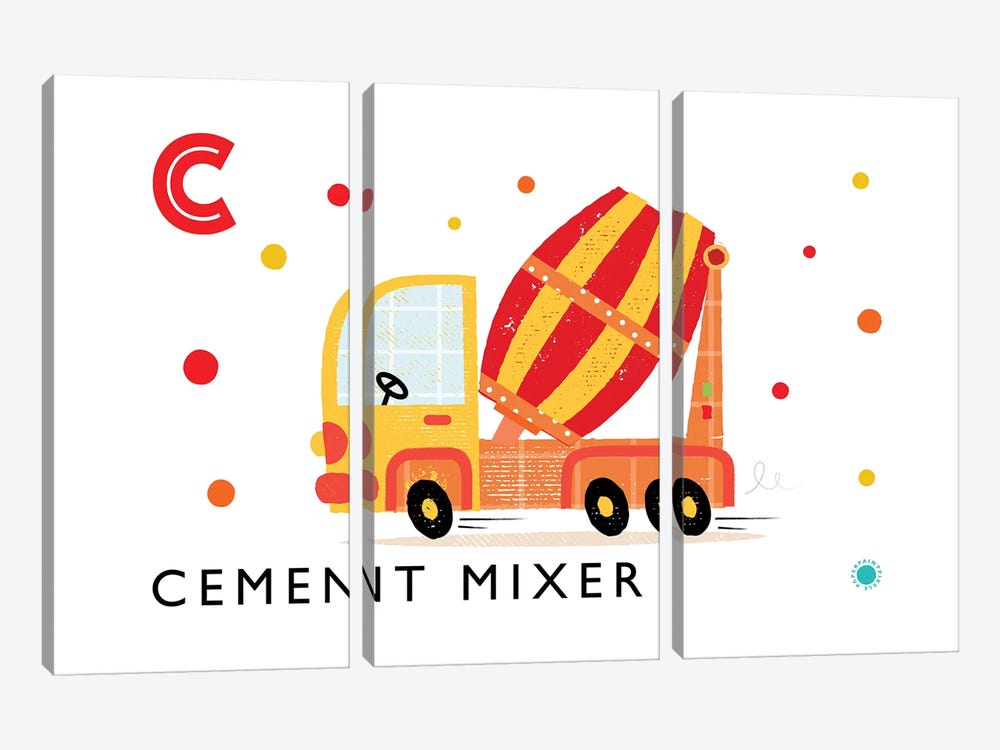 C Is For Cement Mixer by PaperPaintPixels 3-piece Art Print