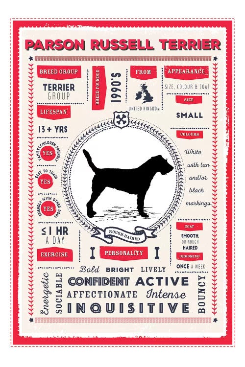 Parson Russell Terrier Infographic Red by PaperPaintPixels wall art