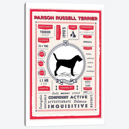 Parson Russell Terrier Infographic Red Canvas Print #PPX243} by PaperPaintPixels Canvas Art