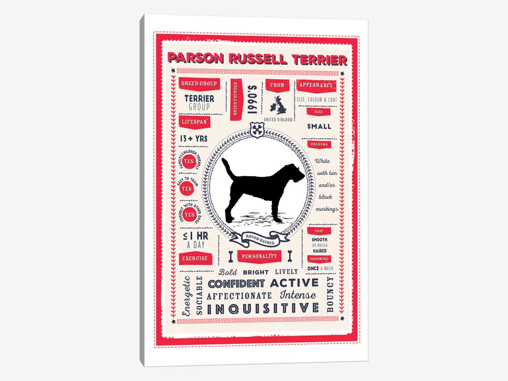 Parson Russell Terrier Infographic Red by PaperPaintPixels 1-piece Canvas Print
