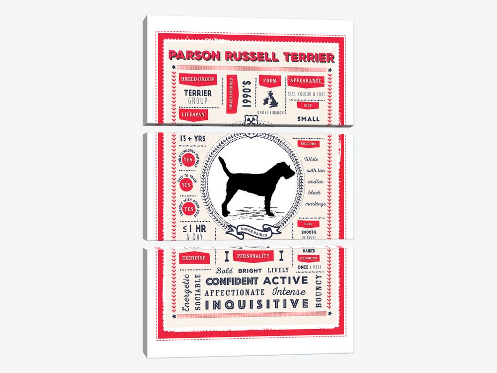 Parson Russell Terrier Infographic Red by PaperPaintPixels 3-piece Art Print