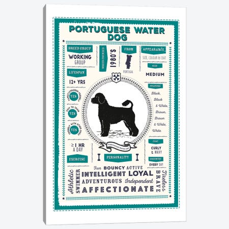 Portuguese Water Dog Infographic Blue Canvas Print #PPX248} by PaperPaintPixels Canvas Art