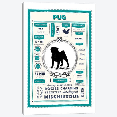 Pug Infographic Blue Canvas Print #PPX250} by PaperPaintPixels Canvas Art Print