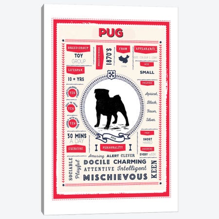 Pug Infographic Red Canvas Print #PPX251} by PaperPaintPixels Canvas Print