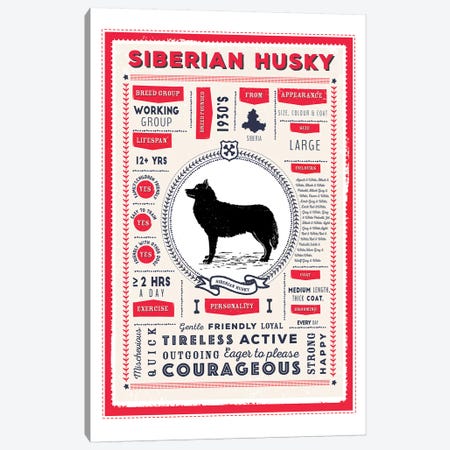 Siberian Husky Infographic Red Canvas Print #PPX255} by PaperPaintPixels Canvas Art