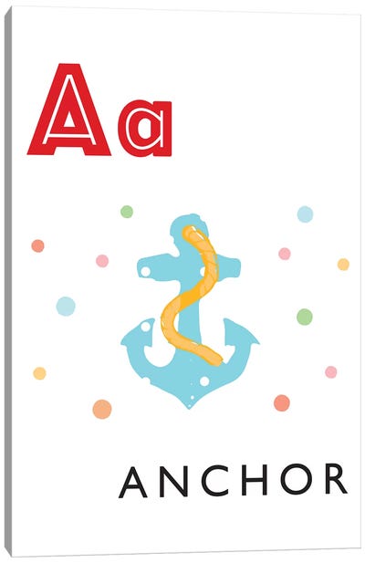 Illustrated Alphabet Flash Cards - A Canvas Art Print - Letter A
