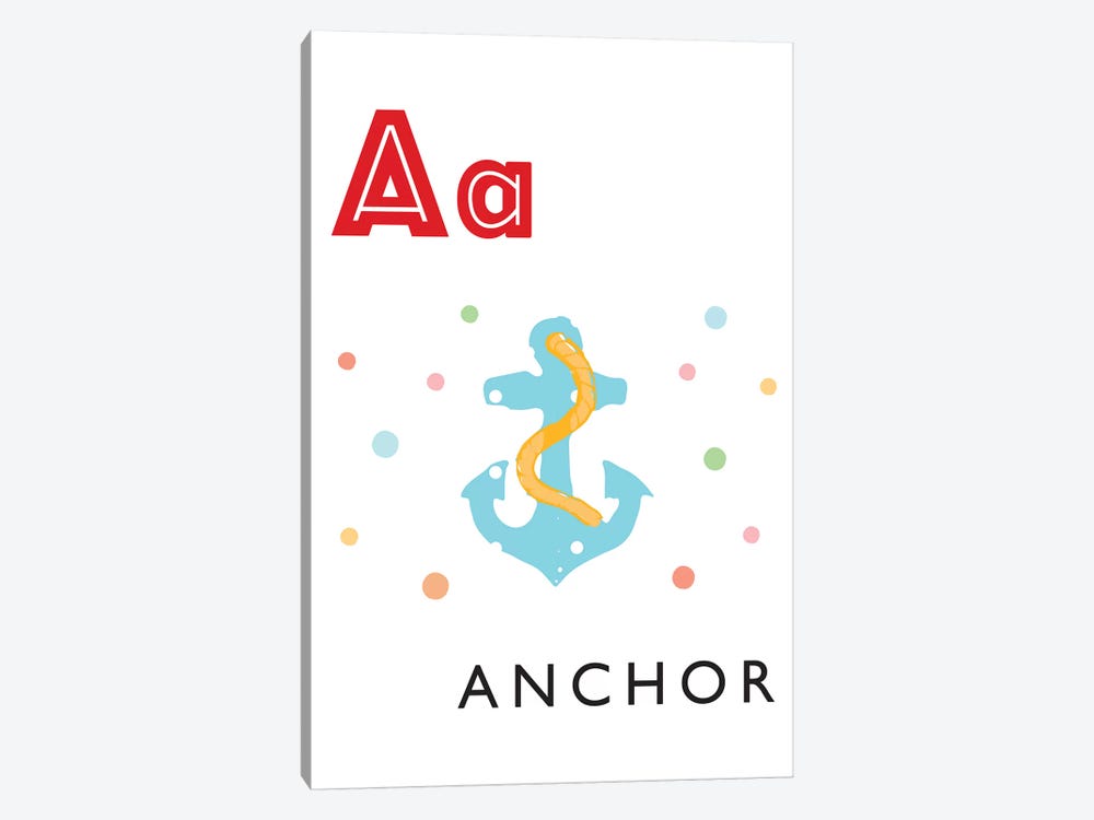 Illustrated Alphabet Flash Cards - A by PaperPaintPixels 1-piece Canvas Wall Art