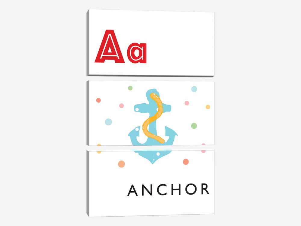 Illustrated Alphabet Flash Cards - A by PaperPaintPixels 3-piece Canvas Artwork