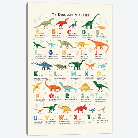 Dinosaur Alphabet Canvas Print #PPX26} by PaperPaintPixels Canvas Art Print
