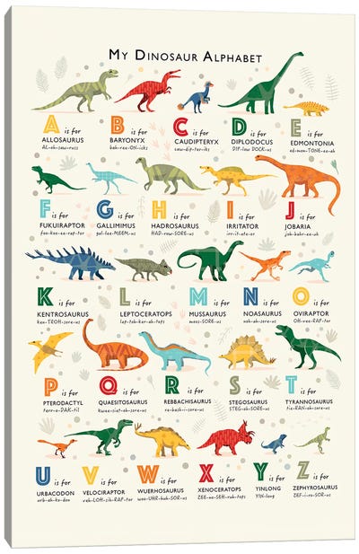 Dinosaur Alphabet Canvas Art Print - Kids Educational Art