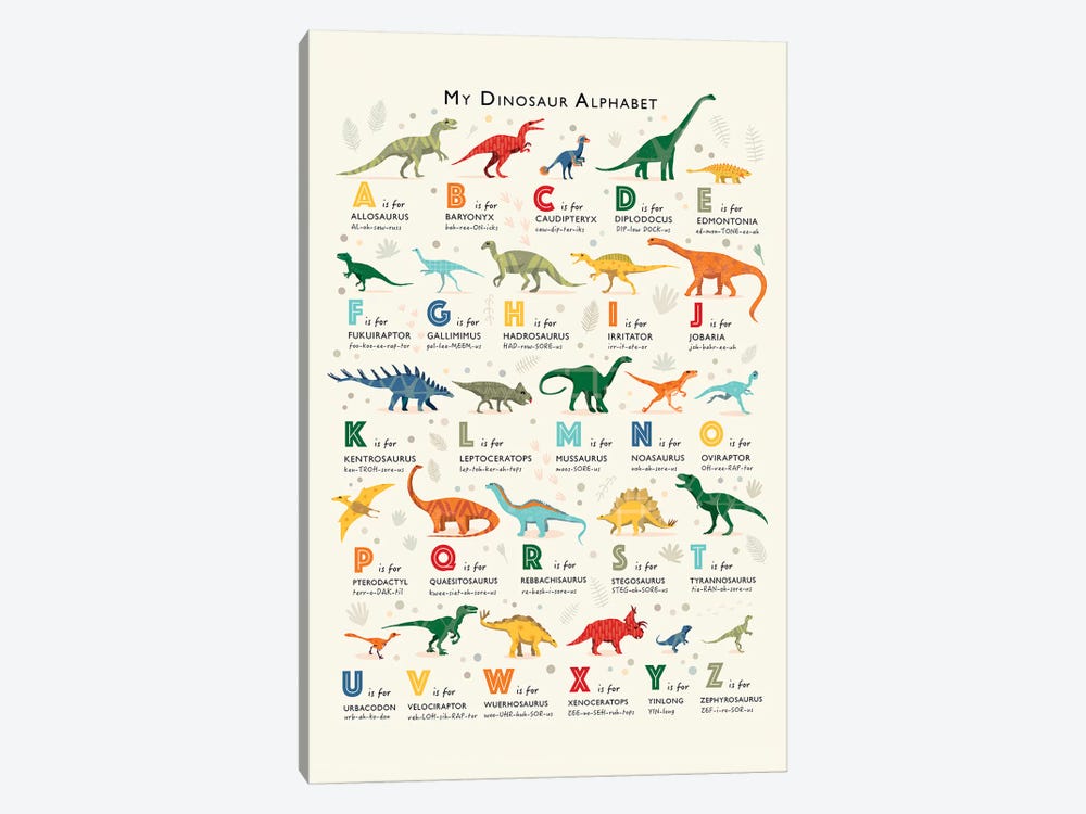 Dinosaur Alphabet by PaperPaintPixels 1-piece Canvas Artwork