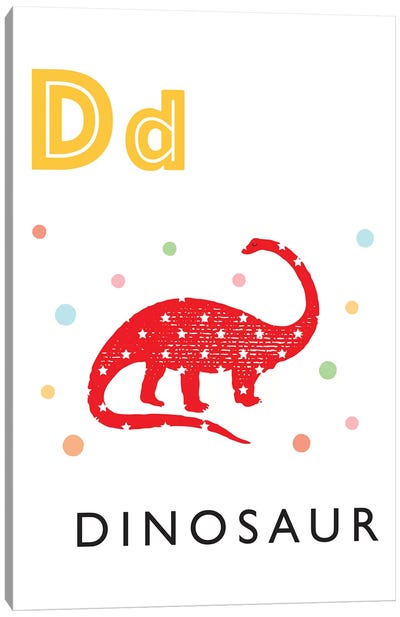 Illustrated Alphabet Flash Cards - D Canvas Art Print - Kids Dinosaur Art
