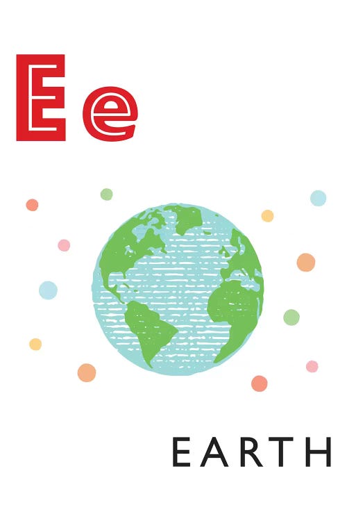 Illustrated Alphabet Flash Cards - E by PaperPaintPixels wall art