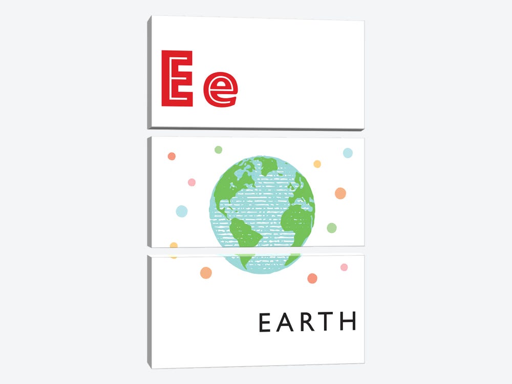 Illustrated Alphabet Flash Cards - E by PaperPaintPixels 3-piece Canvas Print
