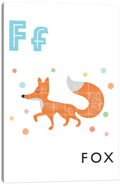 Illustrated Alphabet Flash Cards - F Canvas Art Print - Fox Art