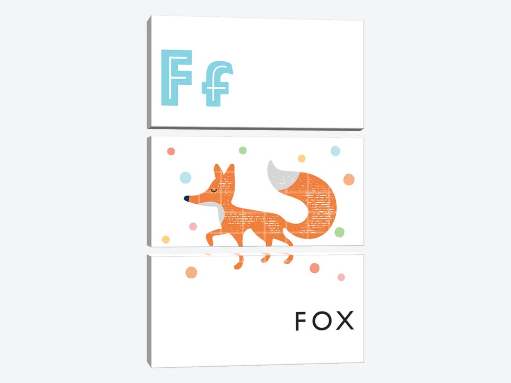 Illustrated Alphabet Flash Cards - F by PaperPaintPixels 3-piece Canvas Artwork