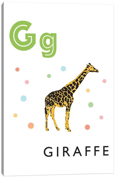 Illustrated Alphabet Flash Cards - G Canvas Art Print - Giraffe Art