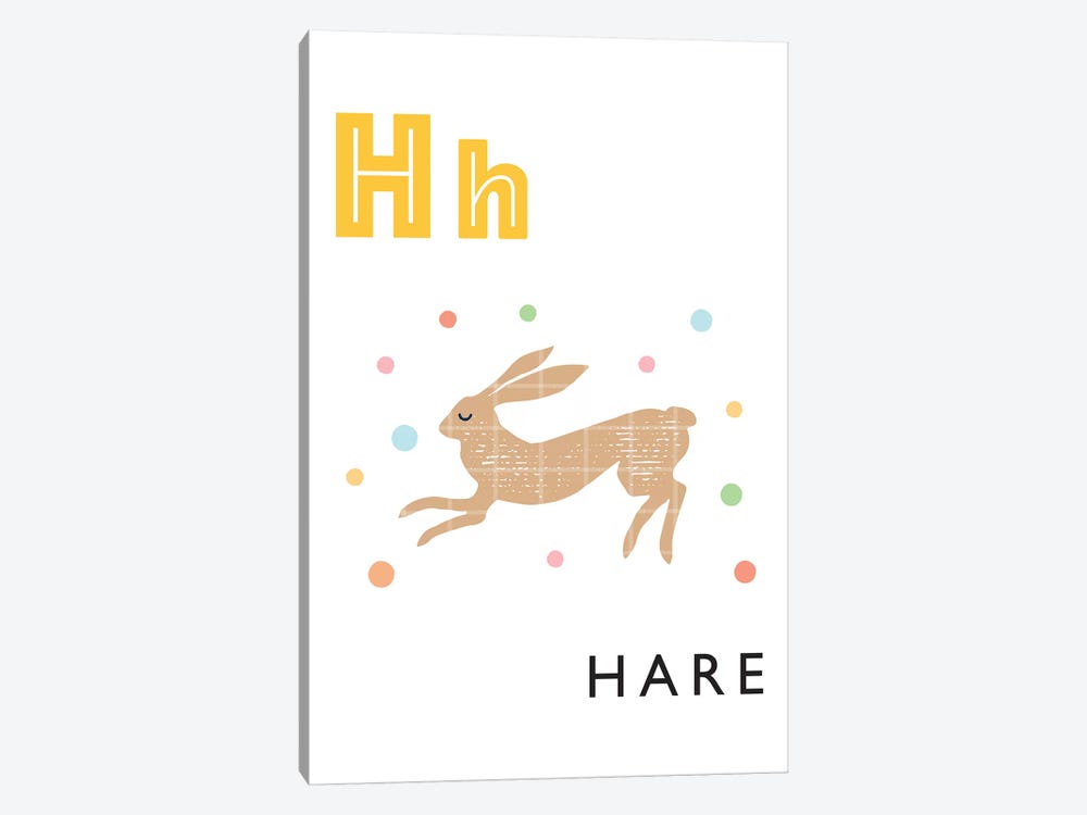 Illustrated Alphabet Flash Cards - H by PaperPaintPixels 1-piece Canvas Wall Art