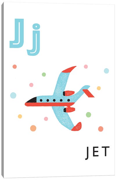 Illustrated Alphabet Flash Cards - J Canvas Art Print - PaperPaintPixels