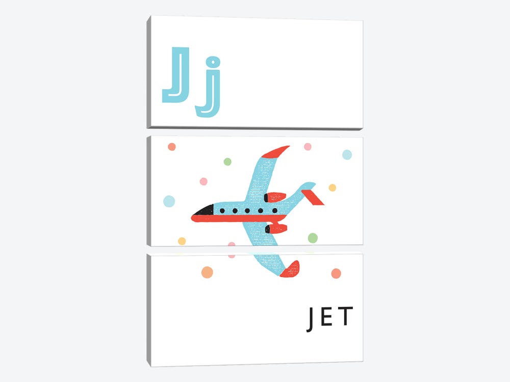 Illustrated Alphabet Flash Cards - J by PaperPaintPixels 3-piece Canvas Art