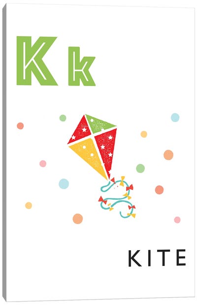 Illustrated Alphabet Flash Cards - K Canvas Art Print - Letter K