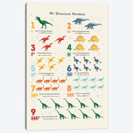 Dinosaur Numbers Canvas Print #PPX27} by PaperPaintPixels Art Print