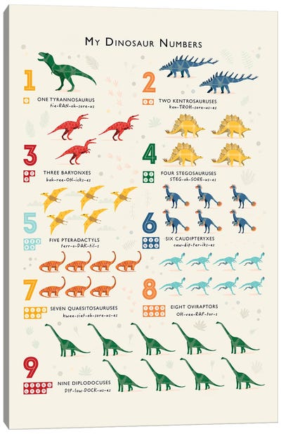 Dinosaur Numbers Canvas Art Print - Prehistoric Animal Art