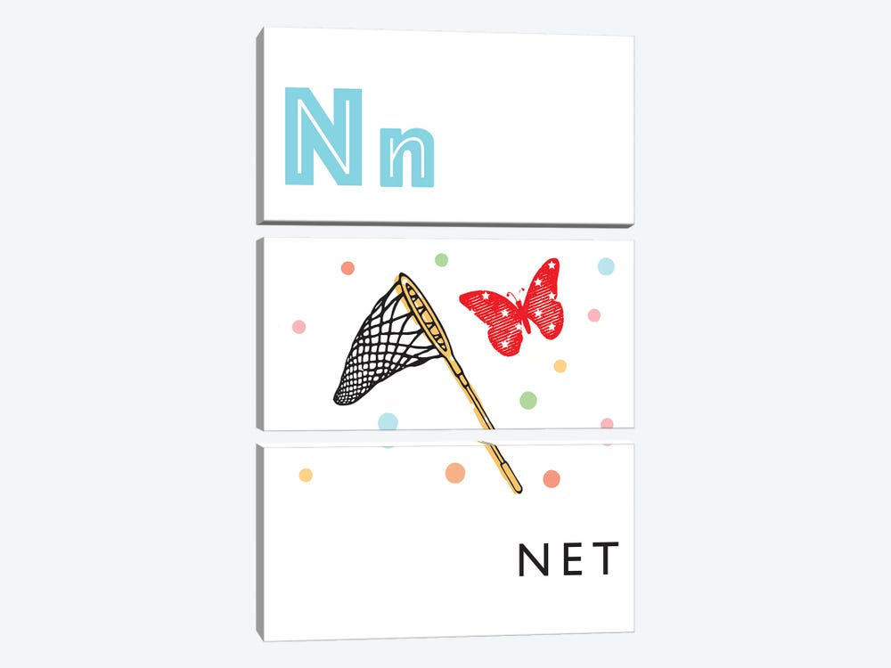 Illustrated Alphabet Flash Cards - N by PaperPaintPixels 3-piece Art Print