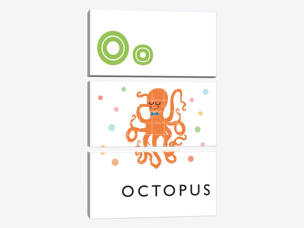 Illustrated Alphabet Flash Cards - O by PaperPaintPixels 3-piece Canvas Artwork