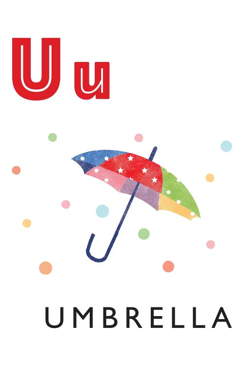 Illustrated Alphabet Flash Cards - U by PaperPaintPixels wall art