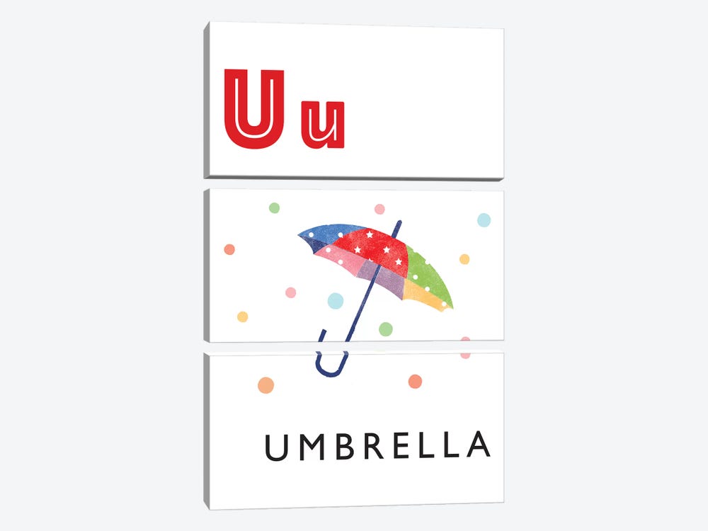 Illustrated Alphabet Flash Cards - U by PaperPaintPixels 3-piece Canvas Wall Art