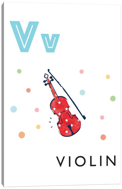 Illustrated Alphabet Flash Cards - V Canvas Art Print - Letter V