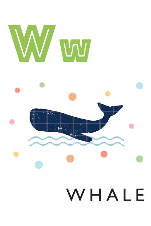 Illustrated Alphabet Flash Cards - W by PaperPaintPixels wall art