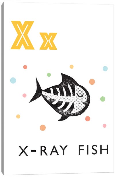 Illustrated Alphabet Flash Cards - X Canvas Art Print - PaperPaintPixels