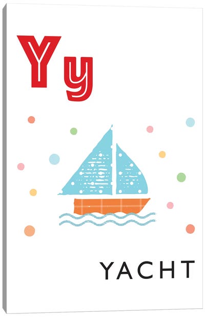 Illustrated Alphabet Flash Cards - Y Canvas Art Print - Yacht Art