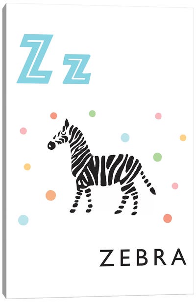 Illustrated Alphabet Flash Cards - Z Canvas Art Print - PaperPaintPixels